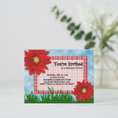 Zomer Picknick Cookout Uitnodiging, Helder Rood Da Kaart (Staand voorkant)