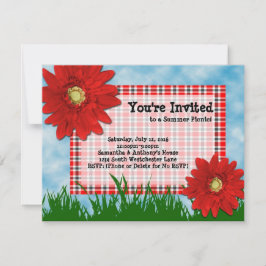 Zomer Picknick Cookout Uitnodiging, Helder Rood Da Kaart