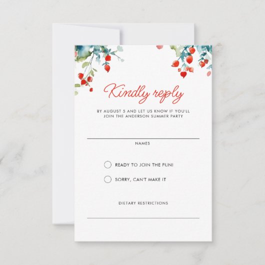 Zomer picknick rood wit blauw familie reünie RSVP kaartje (Voorkant)