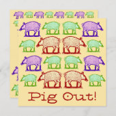 Zomer Picknick Uitnodiging - Folk Art Varkens (Voorkant / Achterkant)