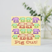 Zomer Picknick Uitnodiging - Folk Art Varkens (Staand voorkant)