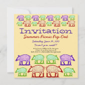Zomer Picknick Uitnodiging - Folk Art Varkens (Achterkant)