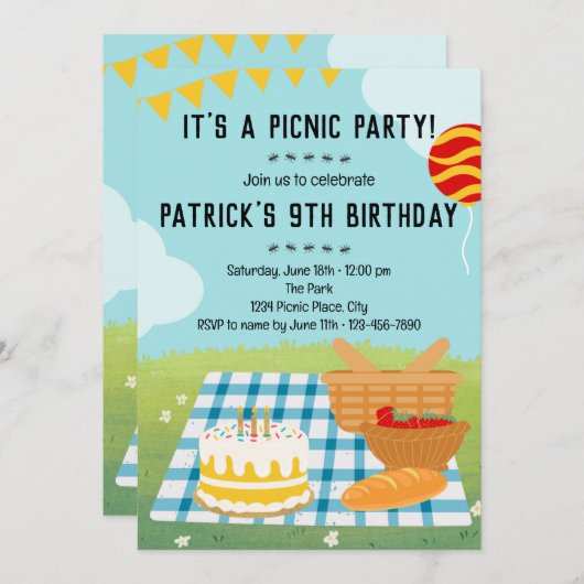 Zomer Picknick Verjaardag Uitnodiging (Voorkant / Achterkant)