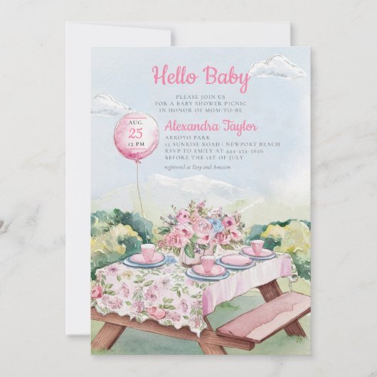 Zomer Picknick Waterverf Elegant Baby Girl Shower Kaart (Voorkant)