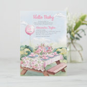 Zomer Picknick Waterverf Elegant Baby Girl Shower Kaart (Staand voorkant)