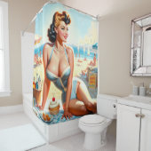 Zomer Pin-Up Meisje Douchegordijn (In situ)