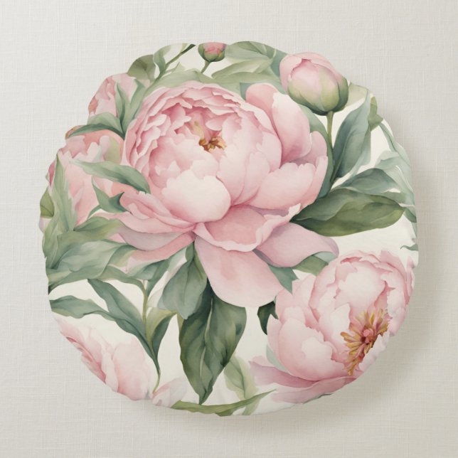 Zomer Pioenrozen Rond Kussen (Voorkant)