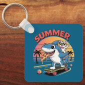 Zomer pizza met haai en kat sleutelhanger (Voorkant)