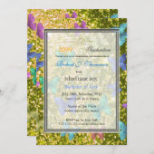 Zomer plezier, blij vlinderglitterend afstuderen kaart (Voorkant / Achterkant)