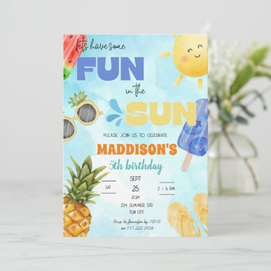 Zomer plezier in de zon zwembad feest verjaardag kaart (Staand voorkant)