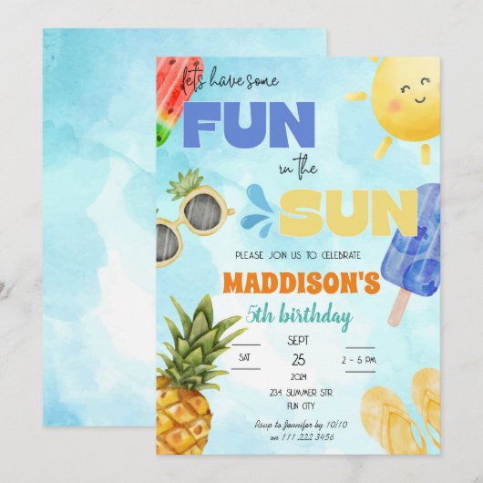 Zomer plezier in de zon zwembad feest verjaardag kaart (Voorkant / Achterkant)