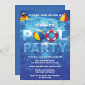 Zomer Pool Party Blauwe Uitnodiging (Voorkant / Achterkant)
