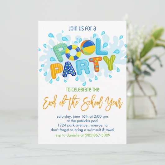 Zomer Pool Party, Einde van het schooljaar Party Kaart (Staand voorkant)