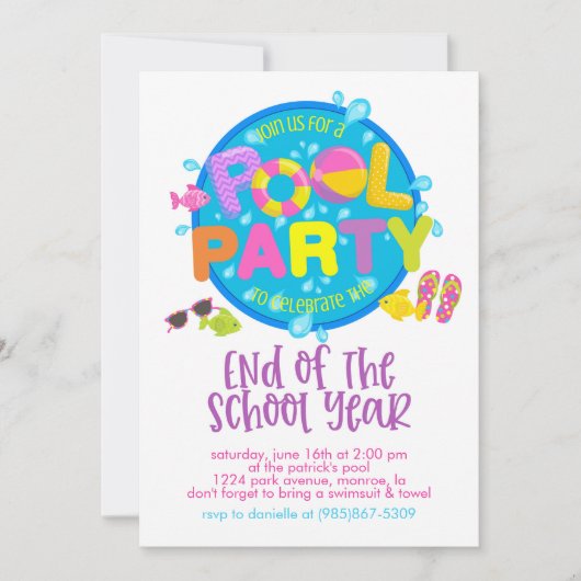 Zomer Pool Party, Einde van het schooljaar Party Kaart (Voorkant)