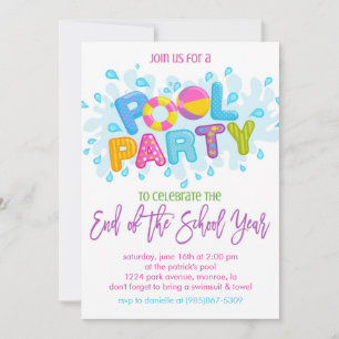 Zomer Pool Party, Einde van het schooljaar Party Kaart