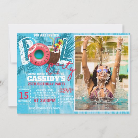 Zomer Pool Party Foto Verjaardag Kaart (Voorkant)