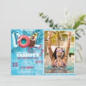 Zomer Pool Party Foto Verjaardag Kaart (Staand voorkant)