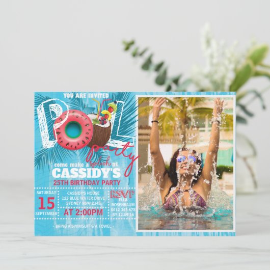 Zomer Pool Party Foto Verjaardag Kaart (Staand voorkant)