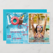 Zomer Pool Party Foto Verjaardag Kaart (Voorkant / Achterkant)