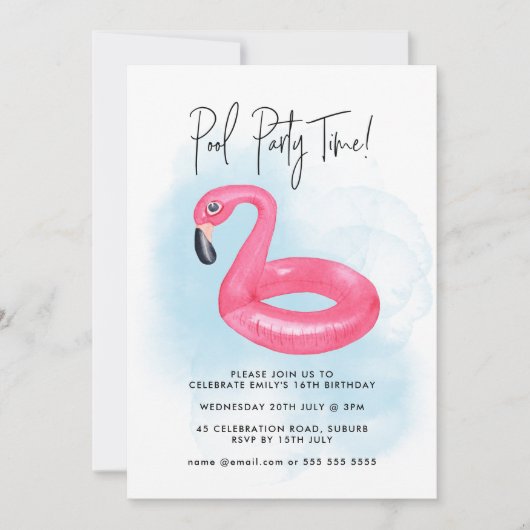 Zomer Pool Party Roze Flamingo Elke Leeftijd Verja Kaart (Voorkant)