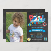 Zomer Pool Party Uitnodiging Splish Splash Boy (Voorkant / Achterkant)