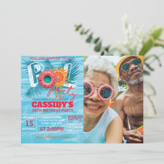 Zomer Pool Party Verjaardag FOTO Kaart (Staand voorkant)