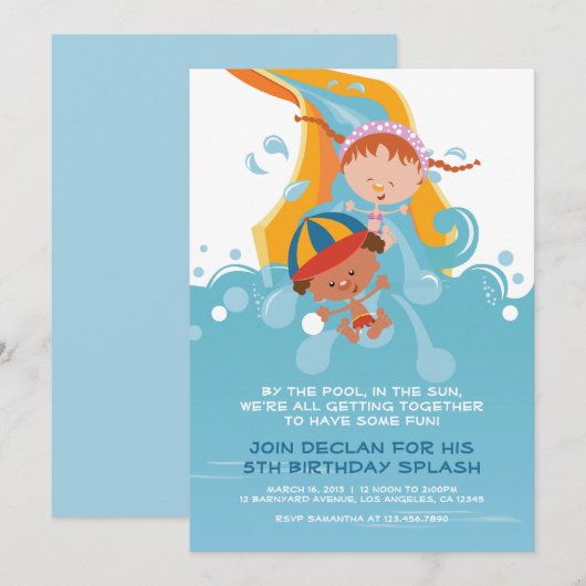 Zomer Pool/waterpark - uitnodiging van de Birthday (Voorkant / Achterkant)