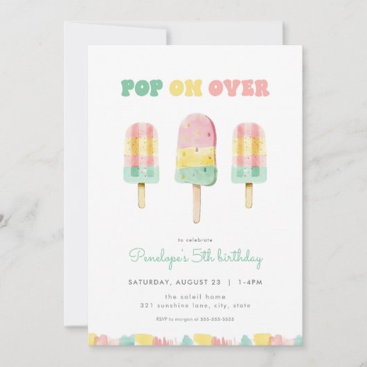 Zomer Pop op Over Popsicle Verjaardagsuitnodiging Kaart (Voorkant)