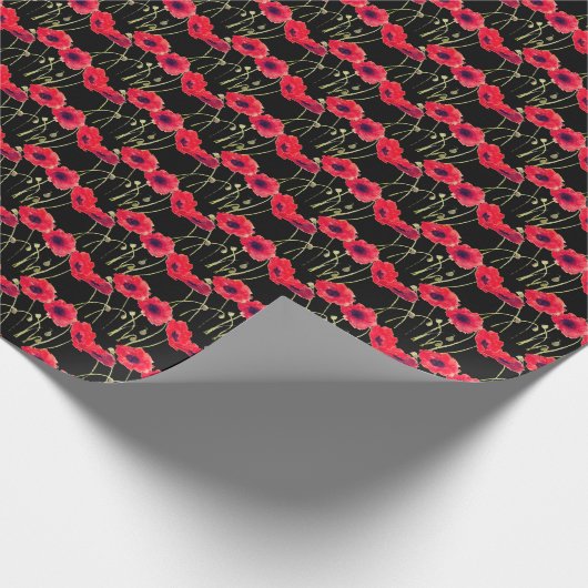 Zomer Poppy Bloemenrood Patroon Cadeaupapier (Hoek)