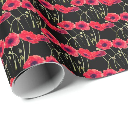 Zomer Poppy Bloemenrood Patroon Cadeaupapier (Rol Hoek)