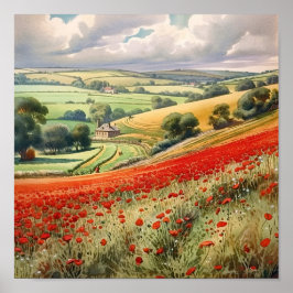 Zomer Poppy Field Landschap Poster