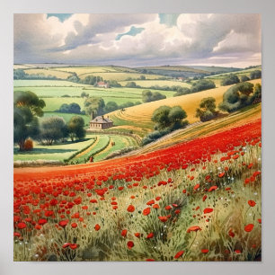 Zomer Poppy Field Landschap Poster