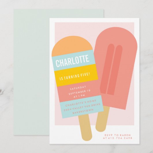 ZOMER POPSICLE KIDS VERJAARDAG UITNODIGING (Voorkant / Achterkant)