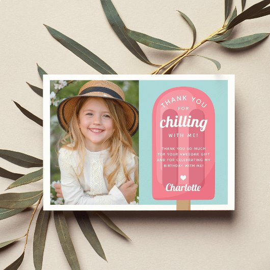 Zomer Popsicle Kinderen Verjaardagsfoto Bedankkaart