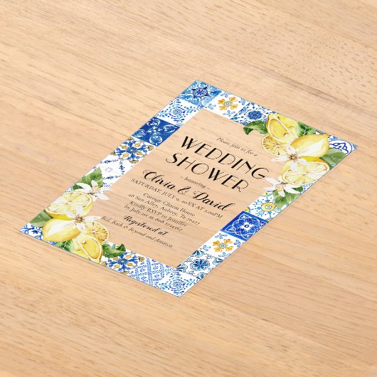 Zomer Positano Blauwe Tegels Citroenen Trouwdouche Acryl Uitnodigingen (Laagn)