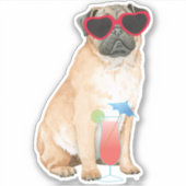 Zomer Pug Vinyl Sticker (Voorkant)