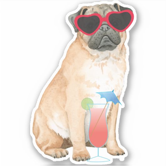 Zomer Pug Vinyl Sticker (Voorkant)