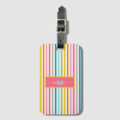 Zomer Rainbow Stripes Monogram Script Bagagelabel (Voorkant (verticaal))