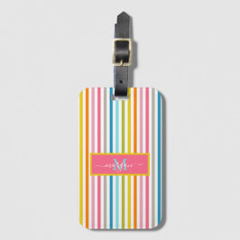 Zomer Rainbow Stripes Monogram Script Bagagelabel