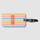 Zomer Rainbow Stripes Monogram Script Bagagelabel (Voorkant (horizontaal))