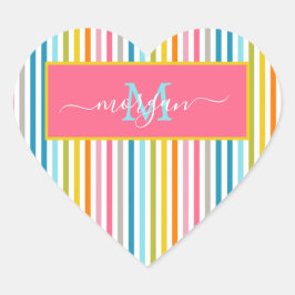 Zomer Rainbow Stripes Monogram Script Hart Sticker