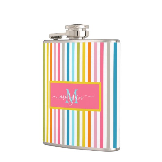 Zomer Rainbow Stripes Monogram Script Heupfles (Links)