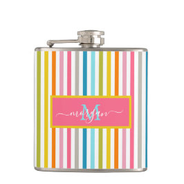 Zomer Rainbow Stripes Monogram Script Heupfles