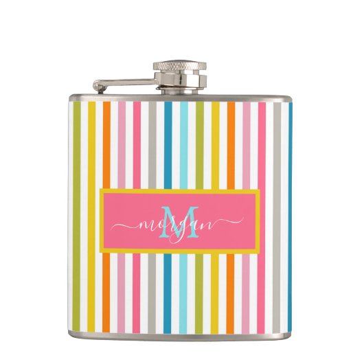 Zomer Rainbow Stripes Monogram Script Heupfles (Voorkant)