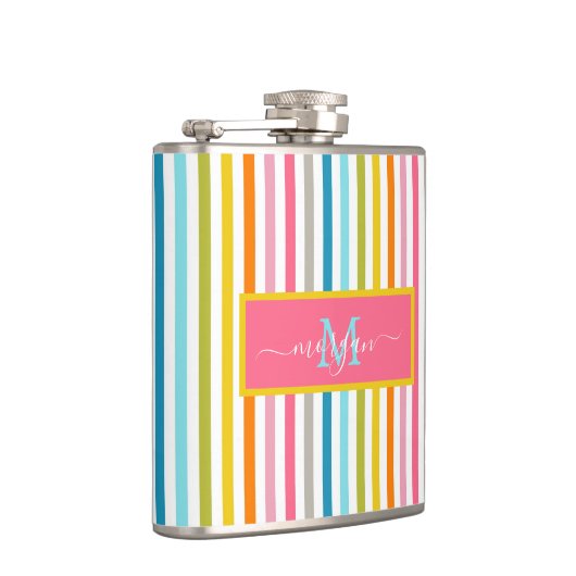 Zomer Rainbow Stripes Monogram Script Heupfles (Rechts)