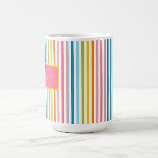 Zomer Rainbow Stripes Monogram Script Koffiemok (Center)