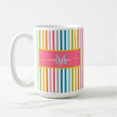 Zomer Rainbow Stripes Monogram Script Koffiemok (Links)
