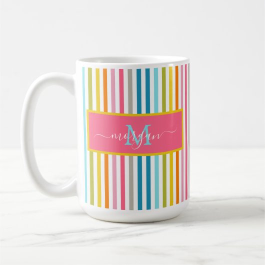 Zomer Rainbow Stripes Monogram Script Koffiemok (Links)