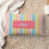 Zomer Rainbow Stripes Monogram Script Kussen (Deken)