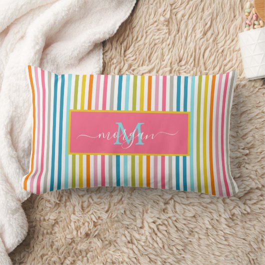 Zomer Rainbow Stripes Monogram Script Kussen (Deken)